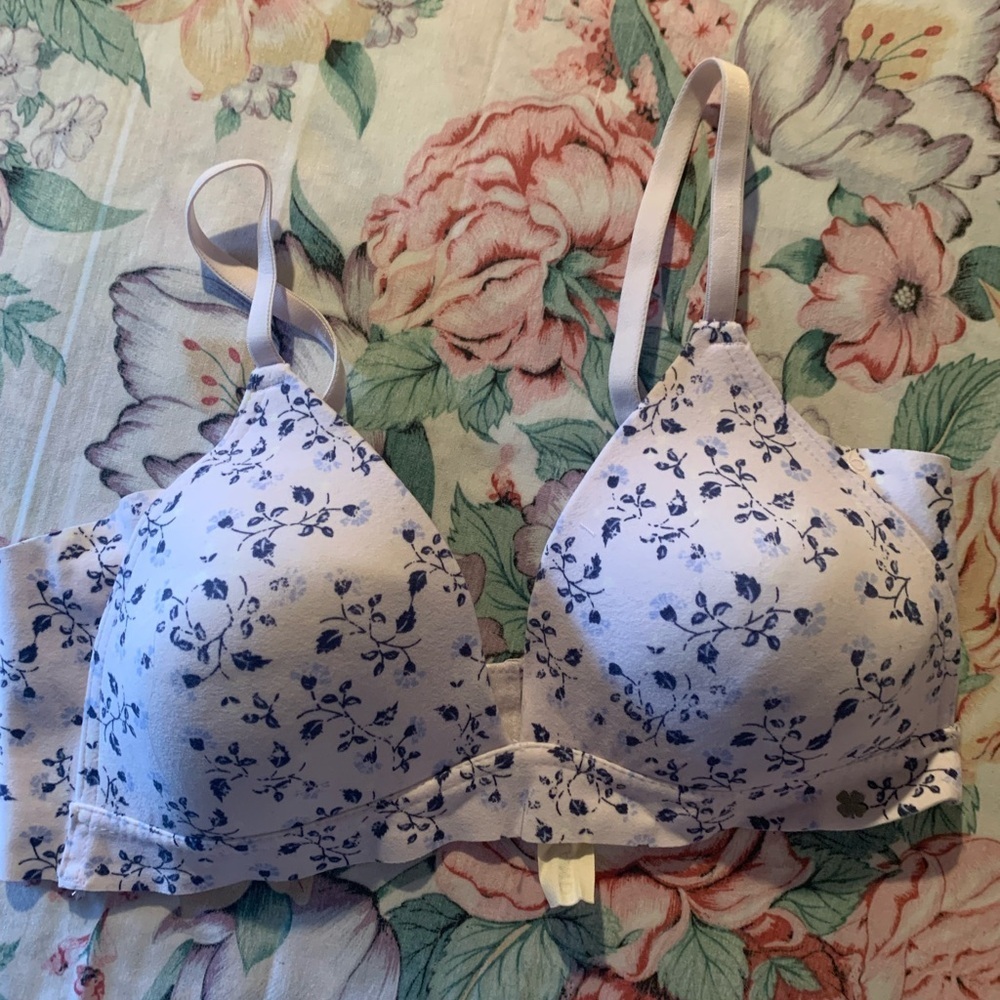 Lucky Brand White and Blue Floral Print Women's Bra Size 34 B